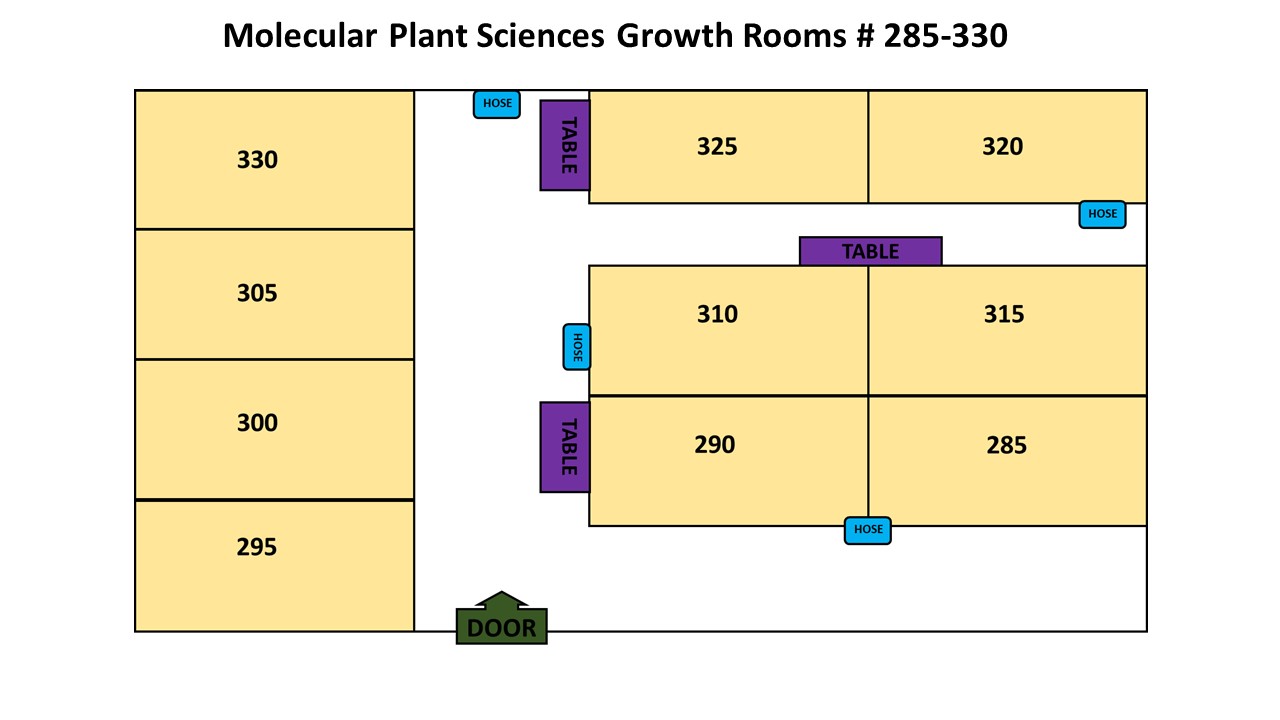 Map of Growth Chambers in Molecular Plant Sciences Growth Rooms
