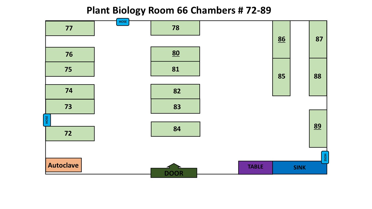 Map of Growth Chambers in Plant Biology room 66