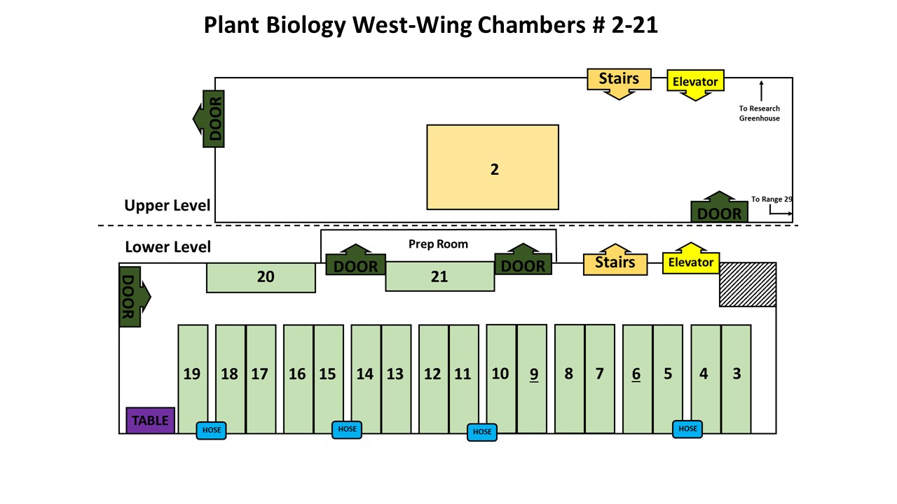 Map of Growth Chambers in Plant Biology West Wing