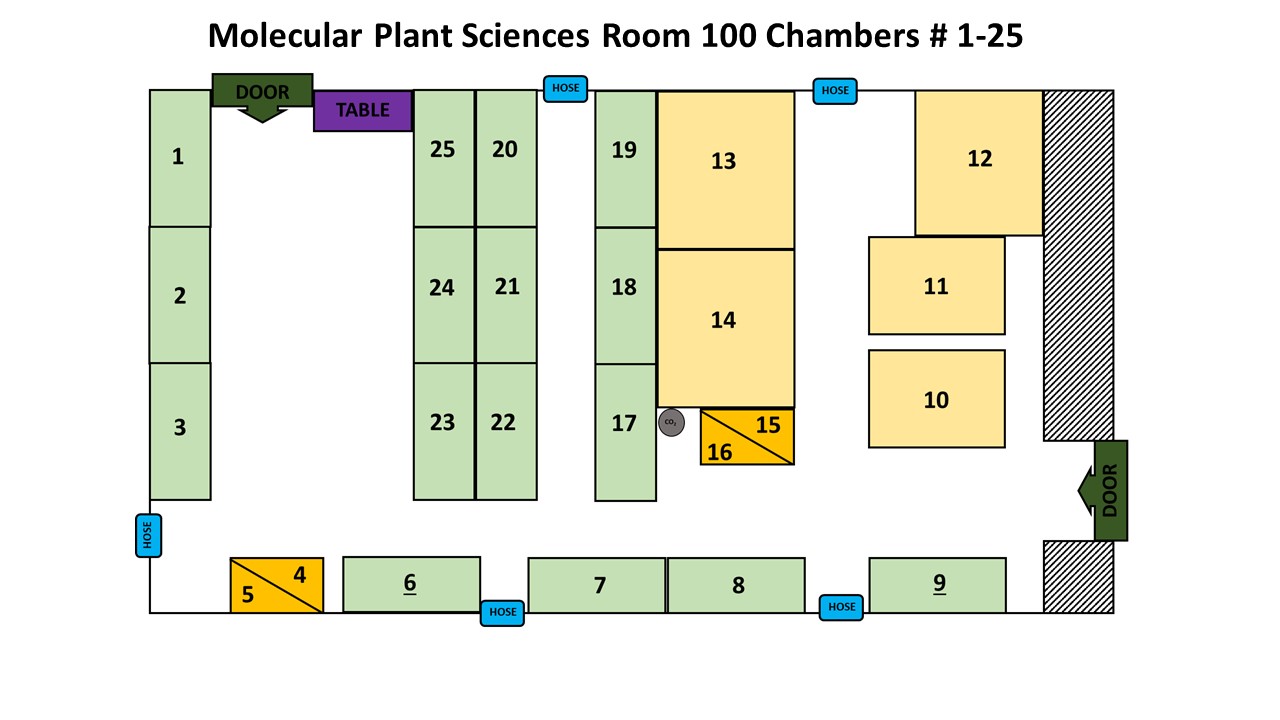 Map of Growth Chambers in Molecular Plant Sciences Room 100