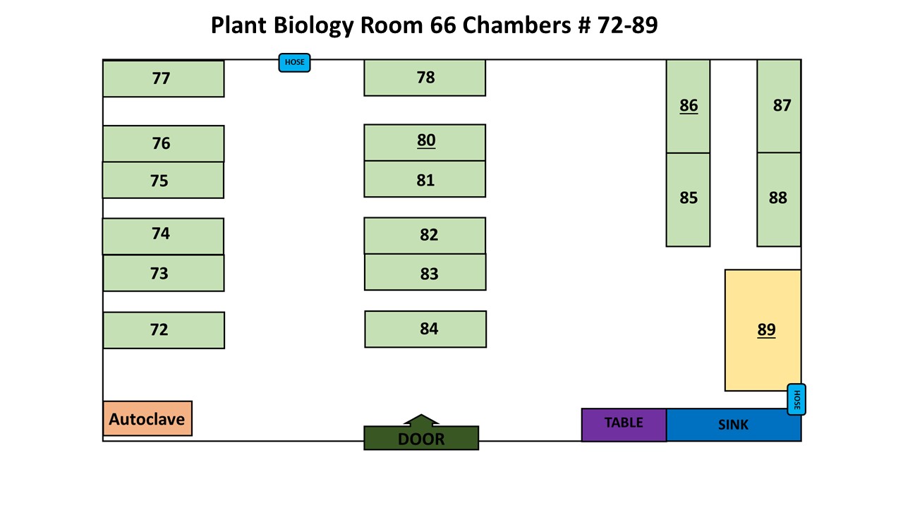 Map of Growth Chambers in Plant Biology room 66